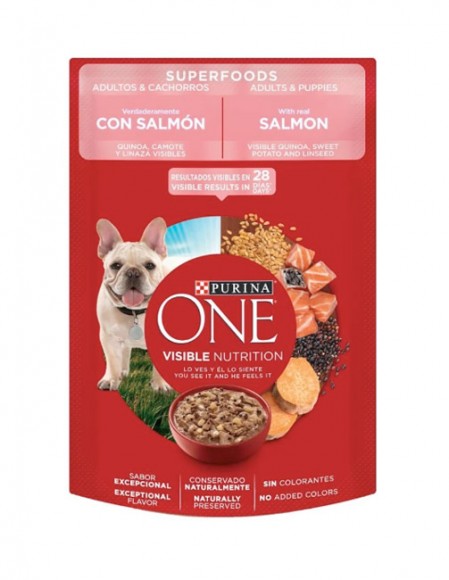 Purina One sobre super alimento salmón adultos y cachorros (caja con 24 pz)