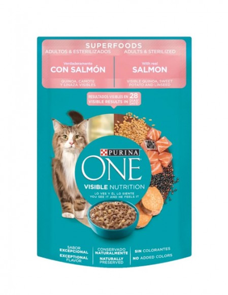 Purina One sobre superalimento salmón adultos y esterilizados (caja con 24 pz)