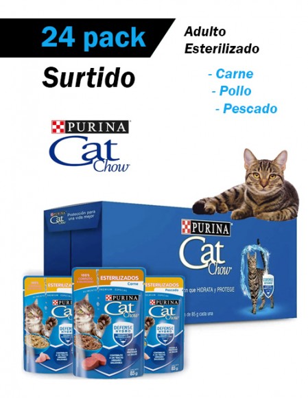 Cat chow sobre esterilizado - caja surtida (sabor carne y pescado - 24 piezas)