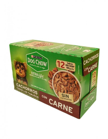 12 pack sobre Dog Chow cachorro sabor carne