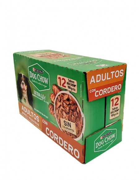 12 pack sobre Dog Chow adulto raza pequeña sabor cordero