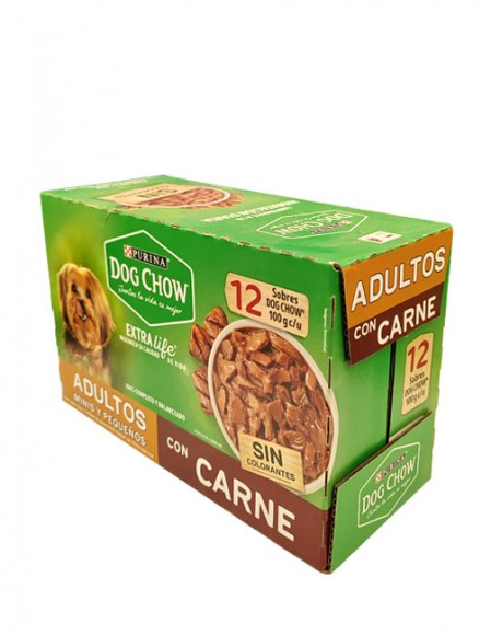 12 pack sobre Dog Chow adulto raza pequeña sabor carne