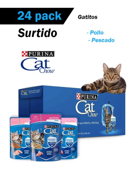 Cat chow sobre gatitos - caja surtida (sabor pollo y pescado - 24 piezas)