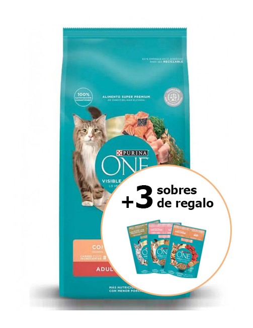 Purina One Gato adulto salmón 7 kg + 3 sobres One gato
