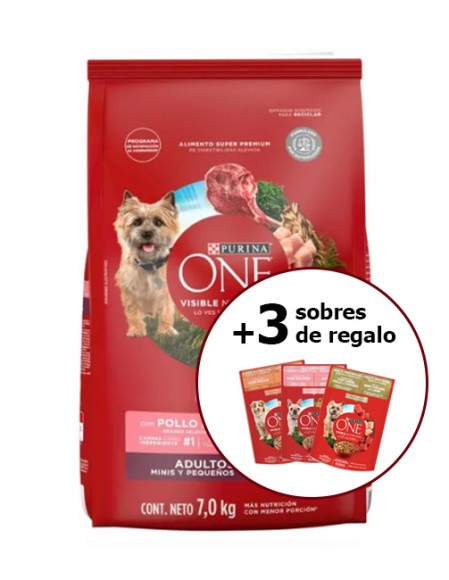 Purina One adulto raza pequeña cordero 7 kg + 3 sobres One perro