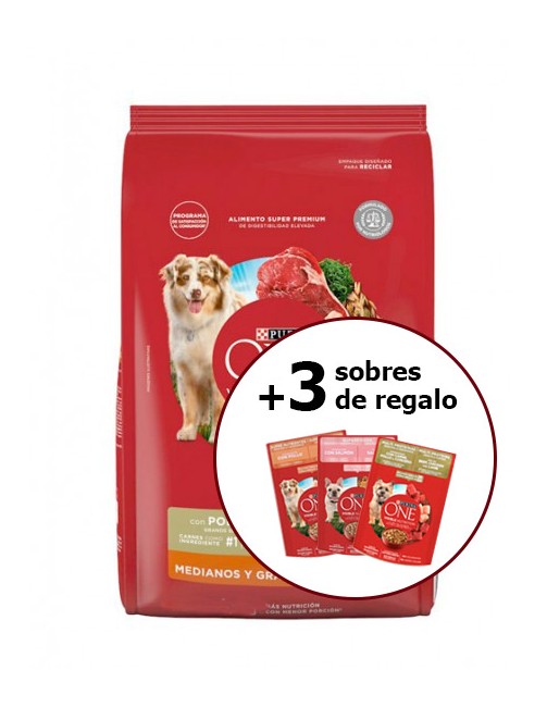 Purina One adulto raza grande carne 7 kg + 3 sobres One...